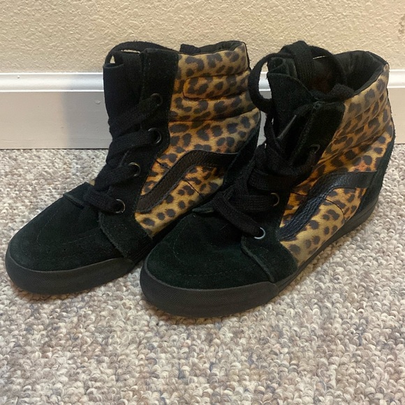 Leopard Print Wedge Vans Sneakers women’s size 7 - Picture 2 of 7